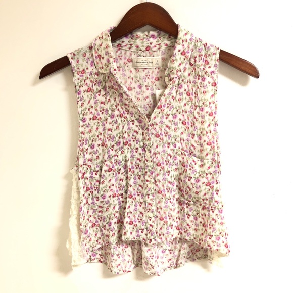 Abercrombie Floral Collared Button Down Tank Top - Picture 1 of 3